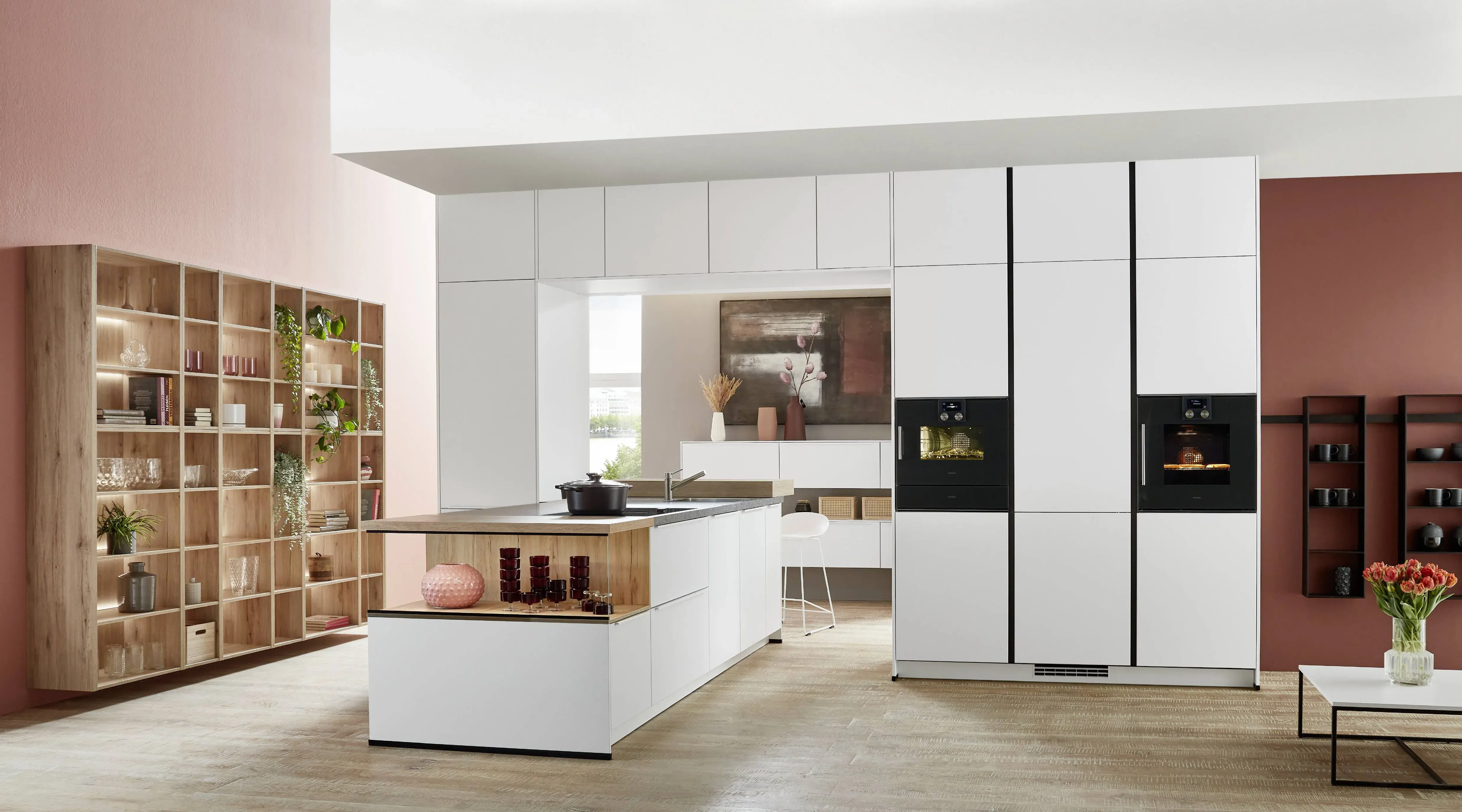 Nobilia Mattweiß grifflos mit Gaggenau-Einbaugeräten